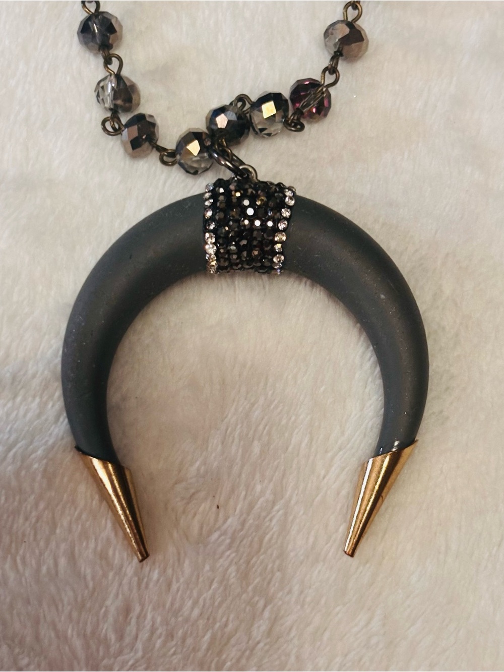 Necklace Boutique Bull Horn Black and Silver rhinestones NWOT